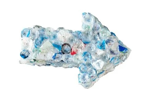 Plastic waste as arrow shape isolated on white background Stock Photos