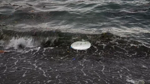 Plastic waste on beach. non-biodegradable waste on beach. Stock Footage 227710646
