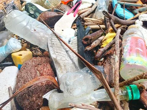 Plastic waste on the beach Stock Photos