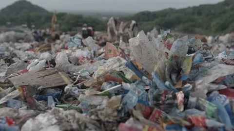 Plastic waste blown by the wind at the dump Stock Footage 201366497