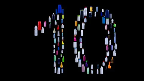 Plastic waste bottles forming countdown numbers Video stock 119578604