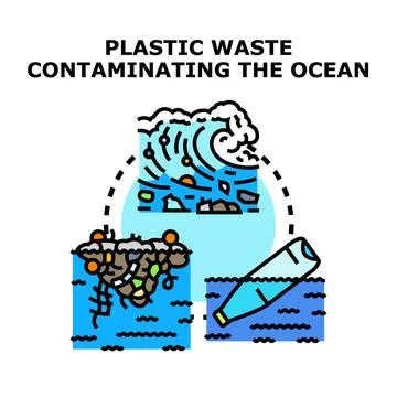 Plastic waste contaminating ocean causing ecological problems Stock Illustration