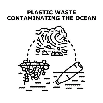 Plastic waste contaminating ocean causing ecological problems Stock Illustration