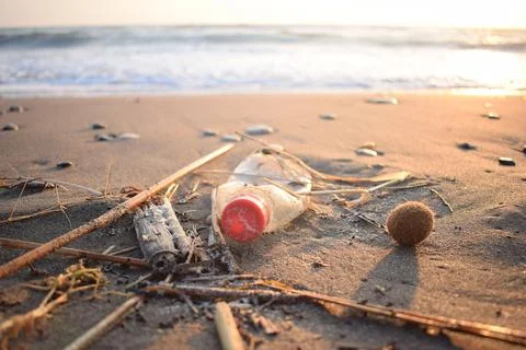 Plastic waste dumped on the beach Stock Photos