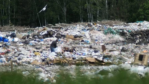 Plastic waste dumping site. Great rubbish dump, environmental problems. Garbage Stock Footage 113085647