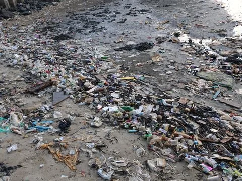 Plastic waste dumping site Foto stock