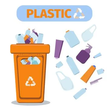 Plastic waste garbage bin. Recycling container in flat style. Illustration