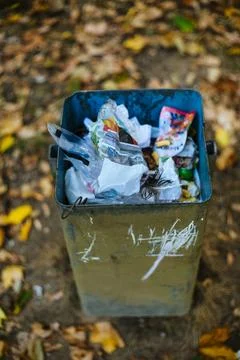 Plastic waste in a garbage tin 스톡 사진