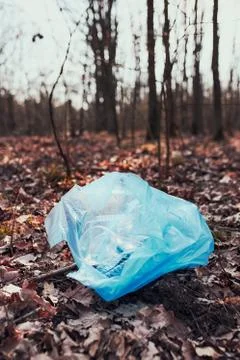 Plastic waste left in forest Stock Photos