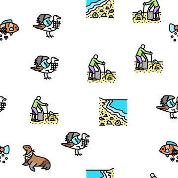 Plastic Waste Nature Environment vector seamless pattern Stock Illustration