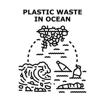 Plastic waste ocean pollution problem concept drawing Stock Illustration
