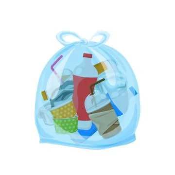 Plastic waste packed in the transparent plastic bags for waste separation iso 스톡 일러스트