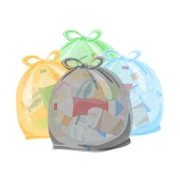 Plastic waste packed in the transparent plastic bags for waste separation iso Illustrazione stock