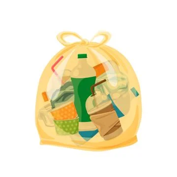 Plastic waste packed in the transparent plastic bags for waste separation iso Illustrazione stock