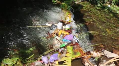 Plastic waste pollutes rivers. Plastic waste Stock Footage 292586453