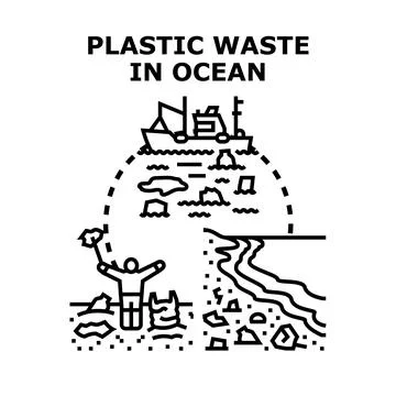 Plastic waste polluting ocean, beach, and marine life Stock Illustration