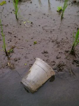 Plastic waste polluting the soil and water Stock Photos