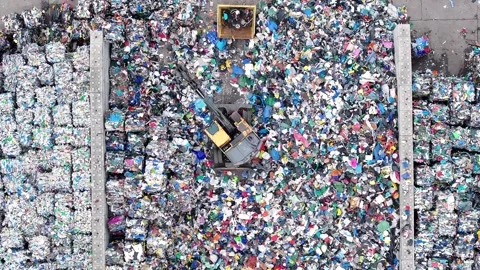 Plastic waste processing at recycling facility for sustainable management Stock Footage 337910374