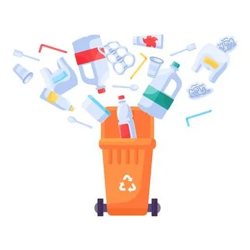 Plastic Waste Recycling Cartoon Solid Container Stock Illustration