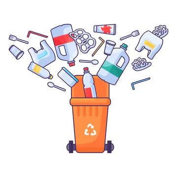Plastic Waste Recycling Stroked Trash Container Stock Illustration