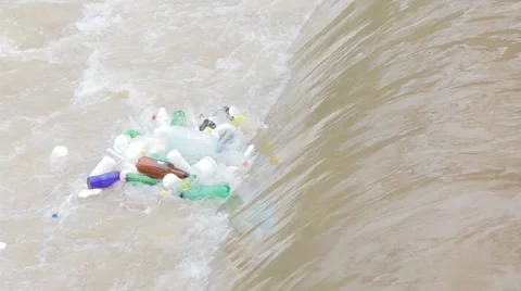Plastic Waste in River Stock Footage 60990365