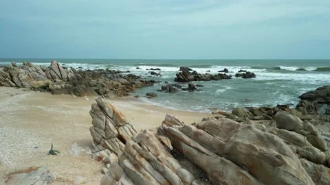 Plastic waste on the sandy beach of the Nha Trang Vietnam. Garbage pollutes the Stock Footage 237193680