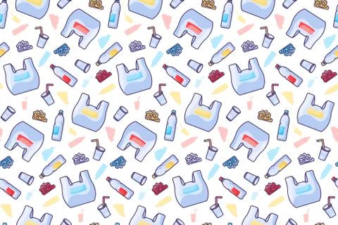 Plastic waste seamless pattern design. Eco concept 库存插图