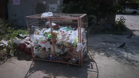 Plastic waste in the trash can. Separate trash collection and waste reduction Stock Footage 201021894