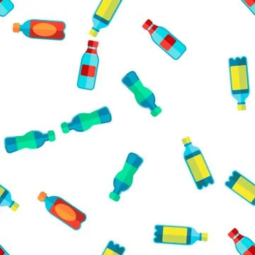 Plastic Water Bottle Linear Vector Seamless Pattern Stock Illustration