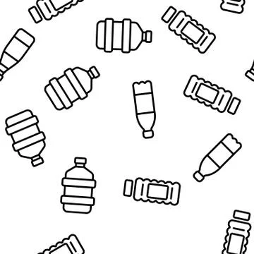 Plastic Water Bottle Linear Vector Seamless Pattern Stock Illustration