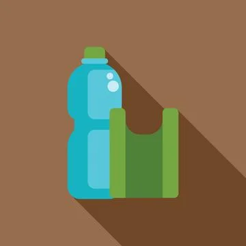 Plastic water bottle standing next to reusable shopping bag minimalist Stock Illustration