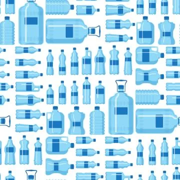 Plastic water bottle vector blank nature blue seamless pattern background clean Stock Illustration