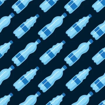 Plastic water bottle vector blank nature blue seamless pattern background clean Stock Illustration