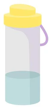 Plastic water bottle vector illustration featuring yellow lid. Clear water Stock Illustration