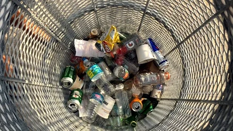 Plastic Water Bottles Garbage Can Stock Footage 93213278