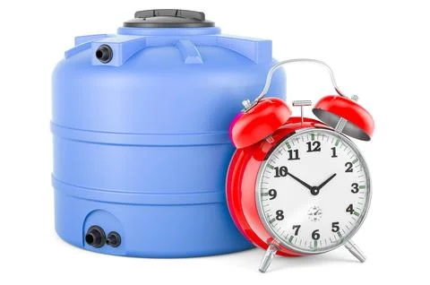 Plastic Water Tank with alarm clock, 3D rendering Stock Illustration