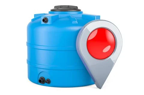 Plastic Water Tank with map pointer. 3D rendering Plastic Water Tank with ... Stock Photos
