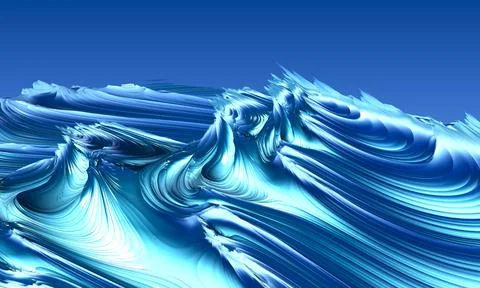 Plastic waves in the ocean. Combinations of many shades of blue against a blu Stock Illustration