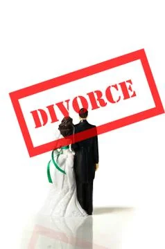 Plastic wedding couple wtih red divorce stamp Stock Illustration