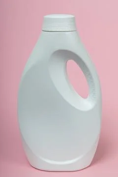 Plastic white bottle for liquid laundry detergent, liquid softener, cleaning  Stock-Fotos