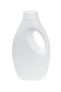 Plastic white bottle for liquid laundry detergent, liquid softener, cleaning  Stock Photos