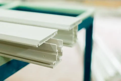 Plastic window assembly. Manufacture of plastic windows. Stock Photos