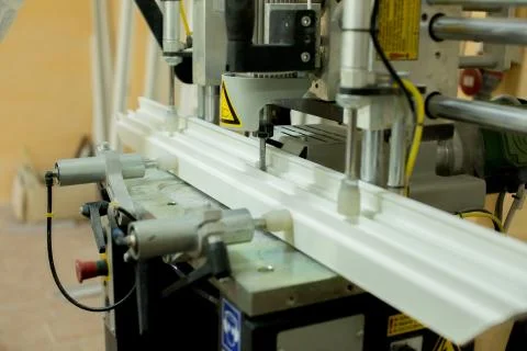 Plastic window assembly. Manufacture of plastic windows. Stock Photos