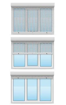 Plastic window behind metal perforated rolling shutters illustration Stock Illustration