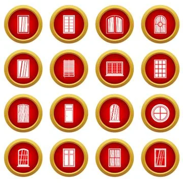 Plastic window forms icon red circle set Illustrazione stock