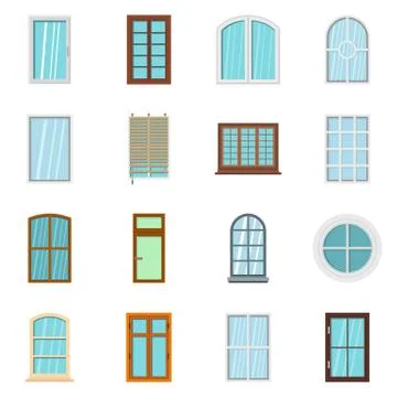 Plastic window forms icons set in flat style Illustrazione stock