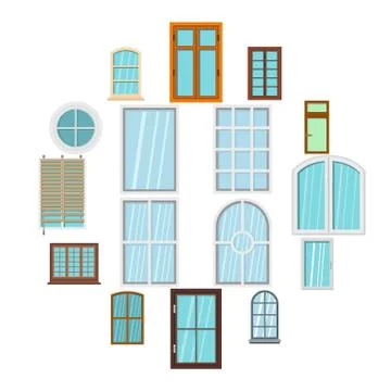 Plastic window forms icons set in flat style Illustrazione stock