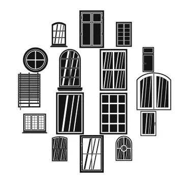 Plastic window forms icons set, simple style Illustrazione stock