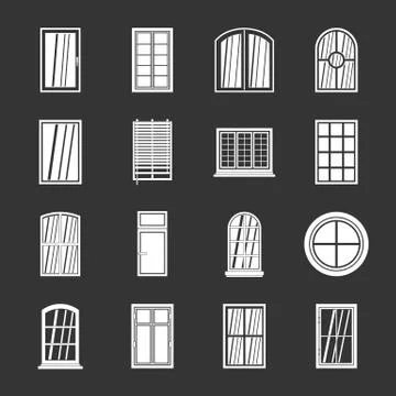 Plastic window forms icons set grey Illustrazione stock