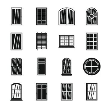 Plastic window forms icons set, simple style Illustrazione stock